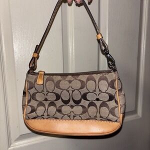 Vtg Coach 6094 Signature Demi Brown Tan Canvas Leather Y2K Shoulder Bag Purse